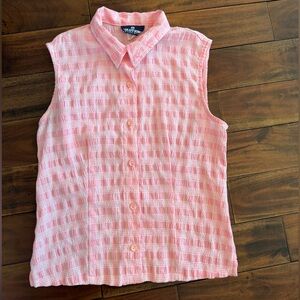 Vintage 60s/70s/80s Collared Sleeveless Gingham Seersucker Blouse size Small